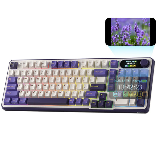 RK ROYAL KLUDGE S98 Wireless Mechanical Keyboard - 96% Layout, Smart Display, Lavender Purple, Linear Viridian Switch, Model 68131012