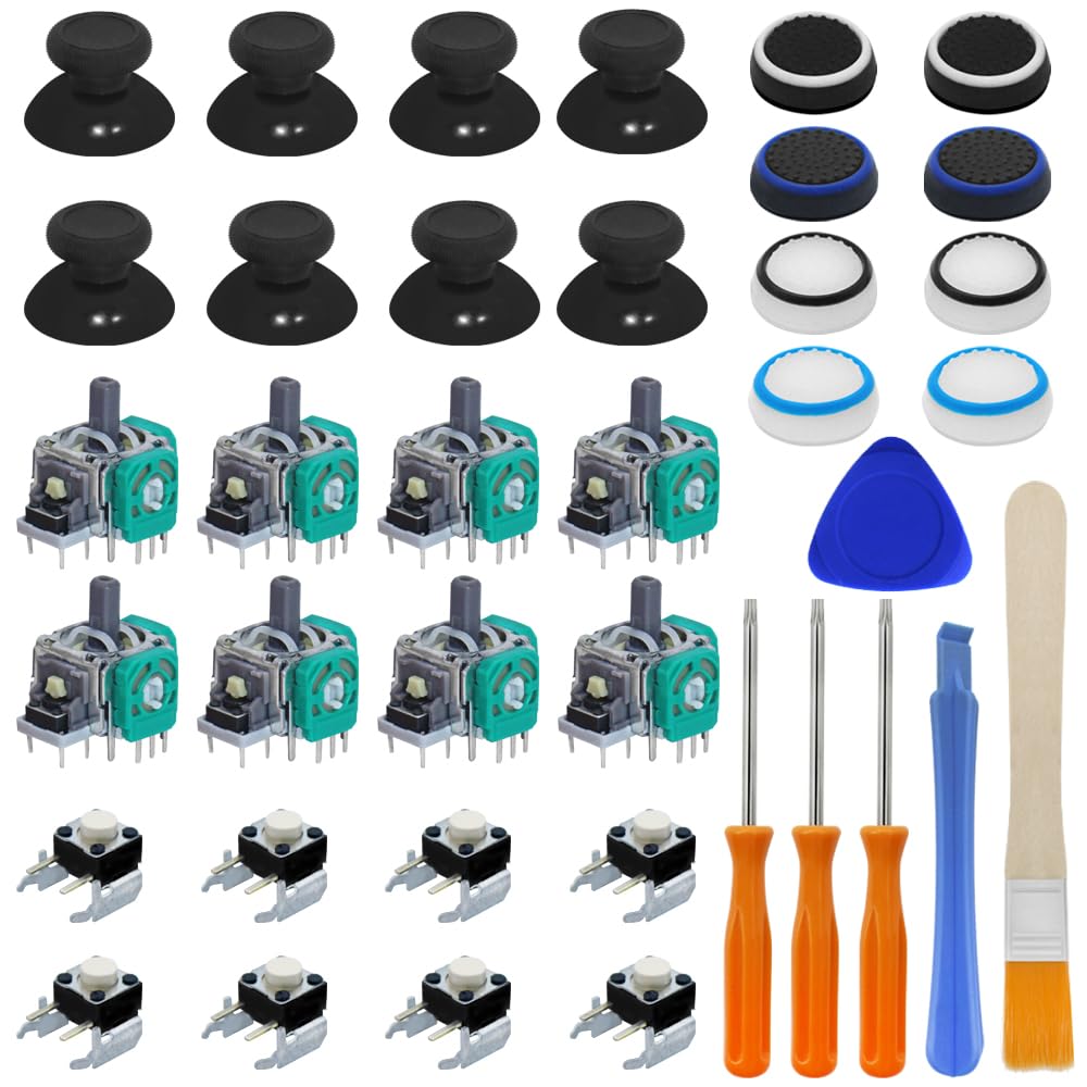 38 PCS Joysticks Replacement Parts Kit  lyfLux Bumper Buttons  Replacement Thumbsticks  Hat Silicone  Brush  Hat Covers 8 Each with Screwdriver Repair Parts Compatible with Xbox One Controllers