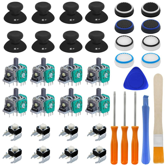 38 PCS Joysticks Replacement Parts Kit  lyfLux Bumper Buttons  Replacement Thumbsticks  Hat Silicone  Brush  Hat Covers 8 Each with Screwdriver Repair Parts Compatible with Xbox One Controllers