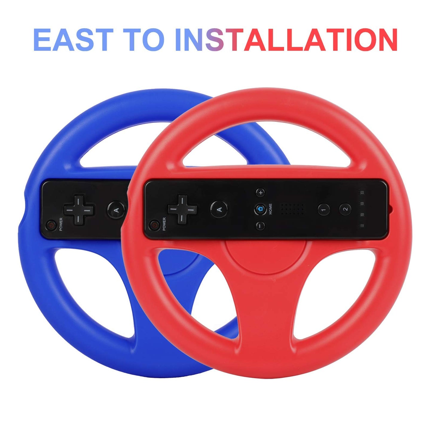 GEEKLIN Racing Wheel for Wii Controller - 2 pcs Red & Blue, Compatible with Mario Kart, Game Controller Wheel for Nintendo Wii Remote