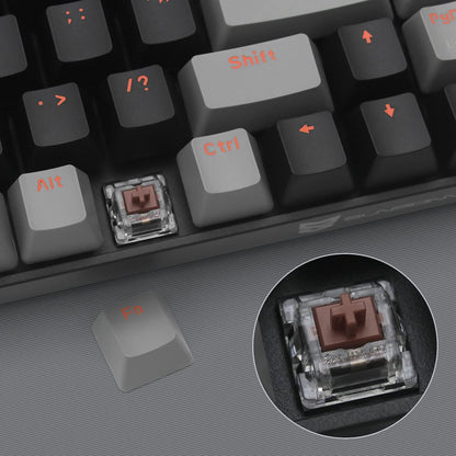 Qisan 60% Mini Mechanical Gaming Keyboard, Dual Mode 2.4G/BT, Brown Switch, 68 Keys, Black & Grey Combo Color