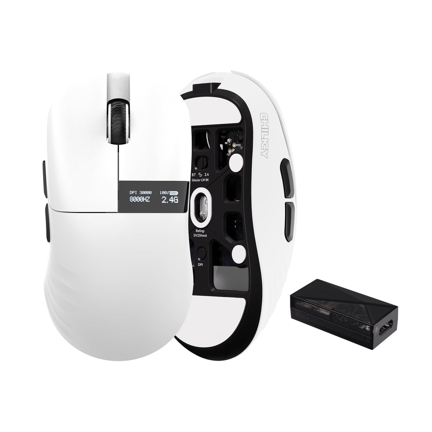 OOCTPK Wireless Gaming Mouse - 8K Dual Polling, 30000 DPI, Super Lightweight 49g, Tri-Mode (2.4G/USB-C/Bluetooth) - White