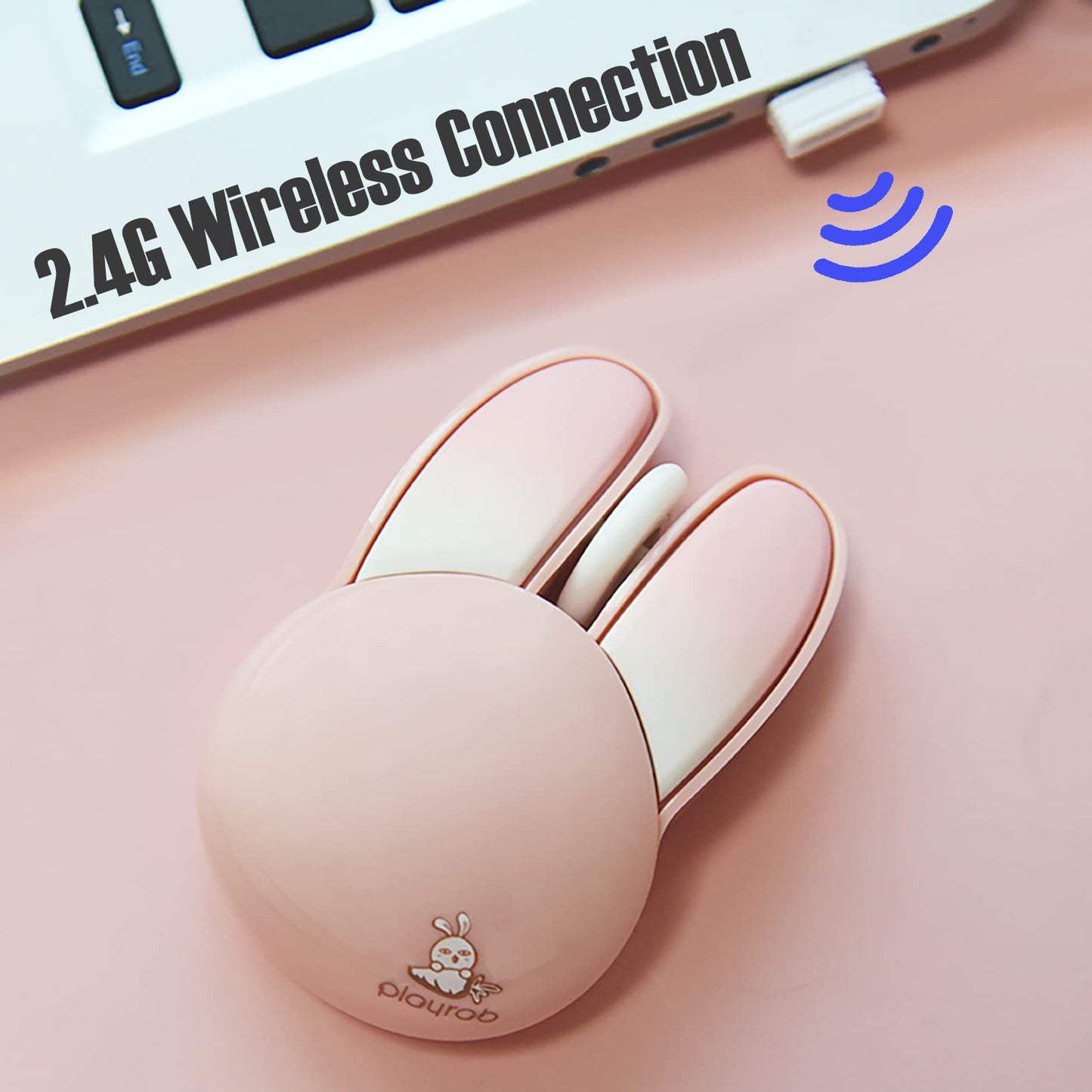 Lomiluskr Wireless Bunny Mouse - Lightweight, Soundless, 2.4G, Pink Kawaii Design for Girls and Kids