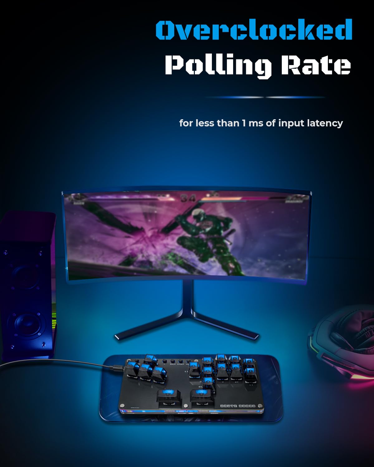 Sehawei Arcade Controller Mini Plus - 16-Key Turbo Functions, Black for PC/PS3/PS4/Switch