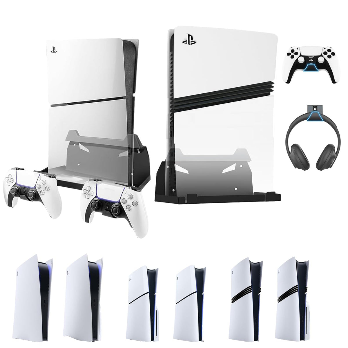 BracNova Wall Mount For PS5 Original  PS5 Slim  and PS5 Pro-Steel PS5 Wall Mount Kit With 2 Removable Controller Holder And Silicone Backrest-Mounts PlayStation 5 on a Wall by Your TV