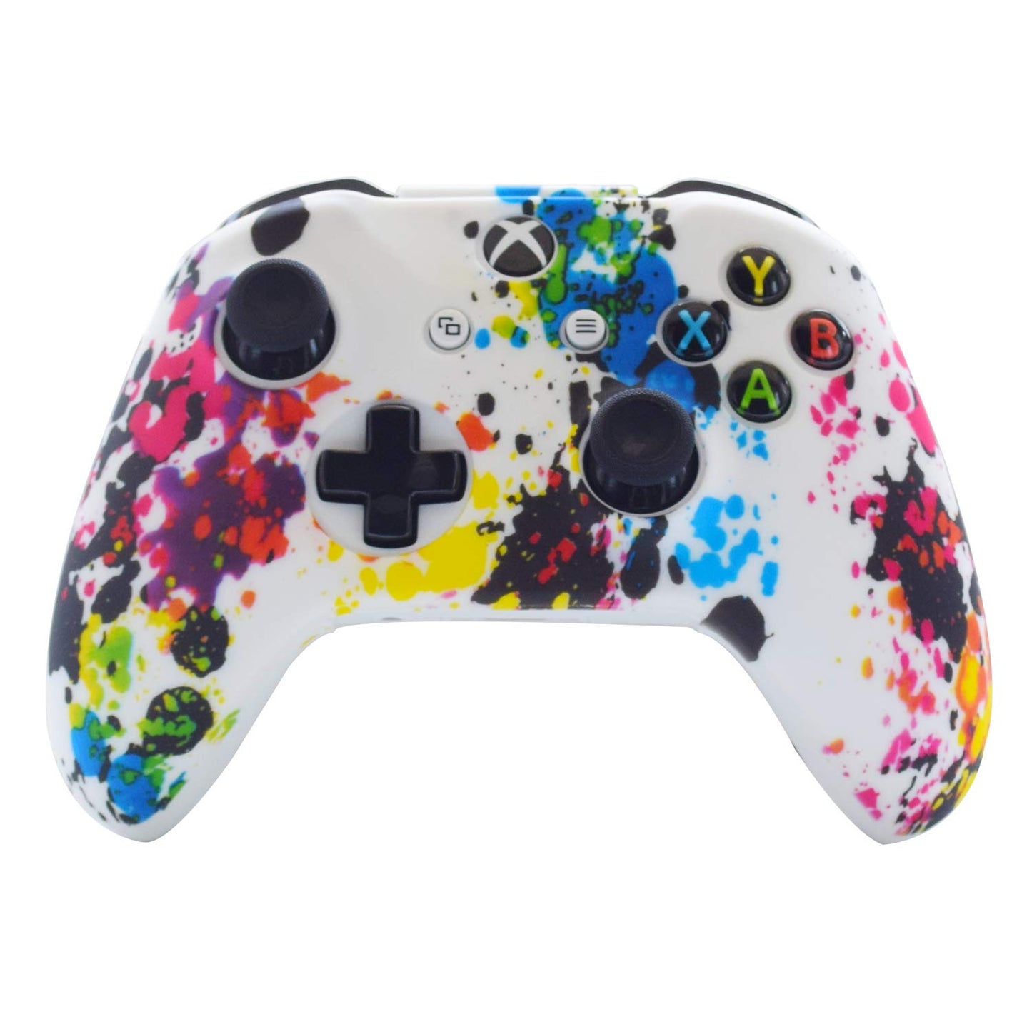 Hikfly Silicone Gel Controller Cover for Xbox One/S/X, White Paints, Includes 8 Thumb Grip Caps, Xbox One Print Style