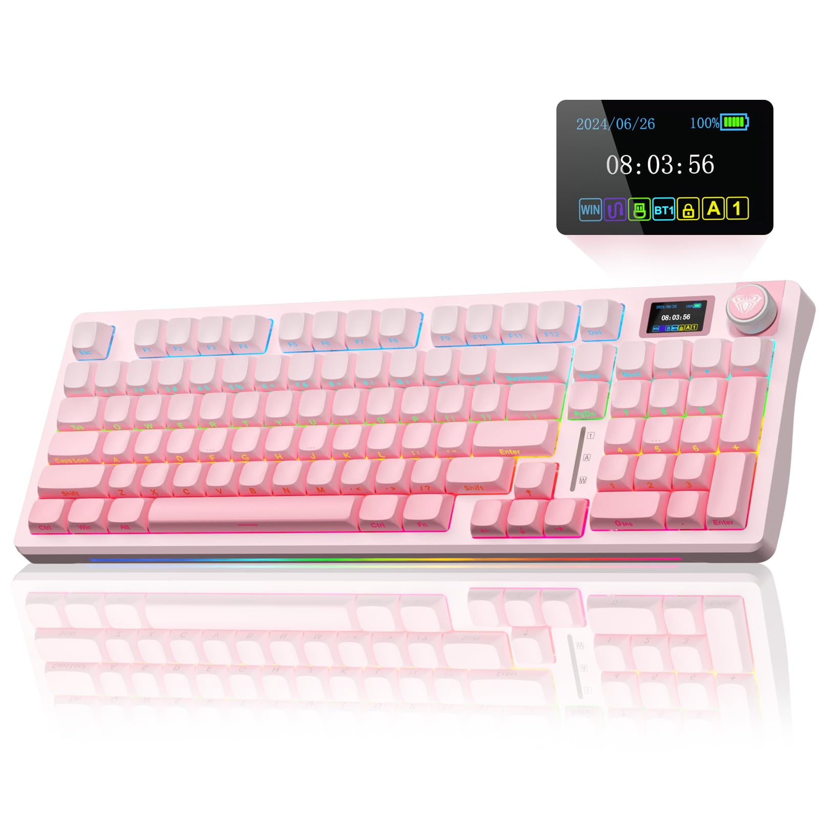 AULA S98 Pro Wireless Mechanical Keyboard - Hot Swappable, RGB Backlit, Side Printed Pink, 2.4GHz/USB-C/BT5.0, Pre-lubed Linear Switch