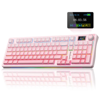 AULA S98 Pro Wireless Mechanical Keyboard - Hot Swappable, RGB Backlit, Side Printed Pink, 2.4GHz/USB-C/BT5.0, Pre-lubed Linear Switch
