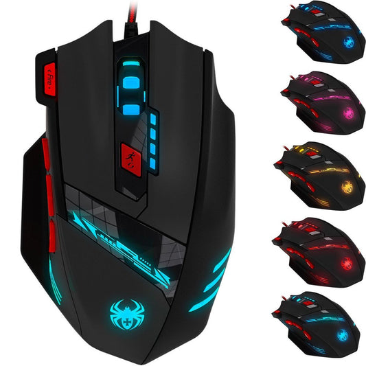 Zelotes T90 Professional 9200 DPI High Precision USB Wired Gaming Mouse 8 Buttons With 7 kinds modes of LED Colorful Breathing Light  Weight Tuning Set (Black)