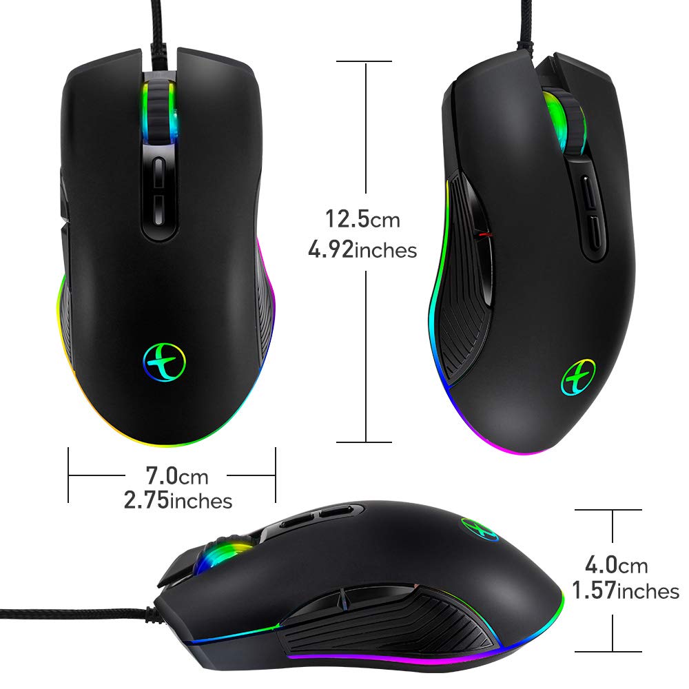 HXMJ RGB LED Wired Gaming Mouse, USB-C for MacBook/PC, M01 Model, Black