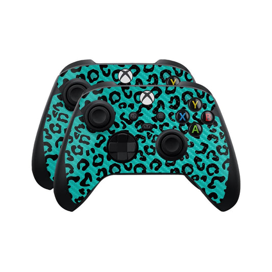 Carbon Fiber Skin Compatible with Microsoft Xbox Series X|S Controller (2 Pack) - Teal Leopard - Premium 3M Vinyl Protective Wrap Decal Cover - Easy to Apply | Crafted in The USA by MightySkins
