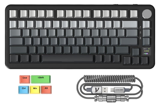 ATTACK SHARK X85PRO 75% Wireless Mechanical Keyboard TFT Smart Display & Knob BT/2.4GHz/Wired Gaming Keyboard Side Printed & 5 Color PBT Keycaps Gasket  RGB Hot-Swap with Pro Cable  for PC/MAC (Moon)