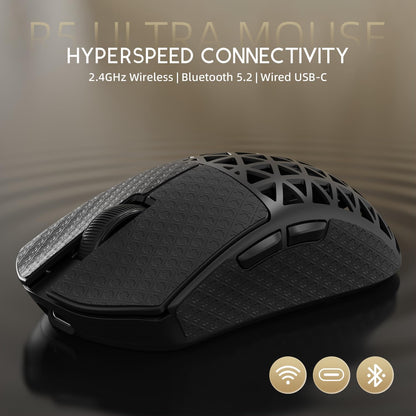 ATTACK SHARK R5 Ultra Wireless Gaming Mouse - 39g Superlight, 8K Polling, 42K DPI, Carbon Fiber, Black & Griptape