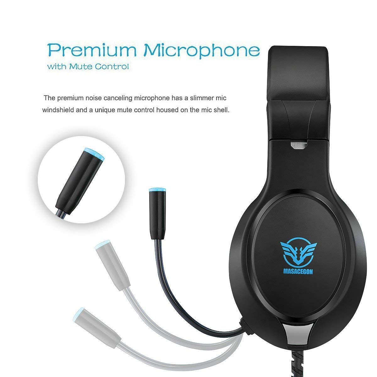 MASACEGON Gaming Headset - Noise Cancelling, Bass Surround, Over-Ear, Wired, Blue-Black, Compatible with Nintendo Switch, Xbox, PS4/PS5