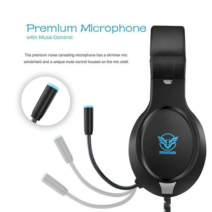 MASACEGON Gaming Headset - Noise Cancelling, Bass Surround, Over-Ear, Wired, Blue-Black, Compatible with Nintendo Switch, Xbox, PS4/PS5