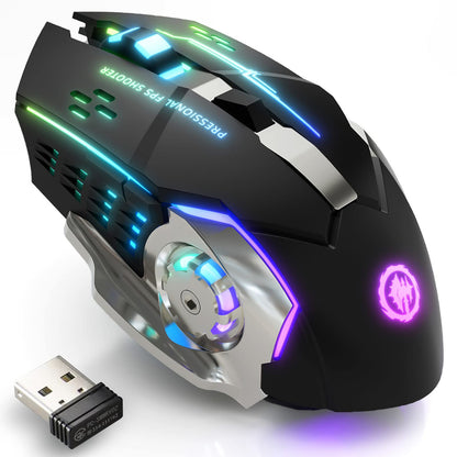 MELOGAGA Wireless Gaming Mouse, Bluetooth, RGB Backlit, 2.4G USB, 6 Buttons, Silent Click, Black, Model MS010