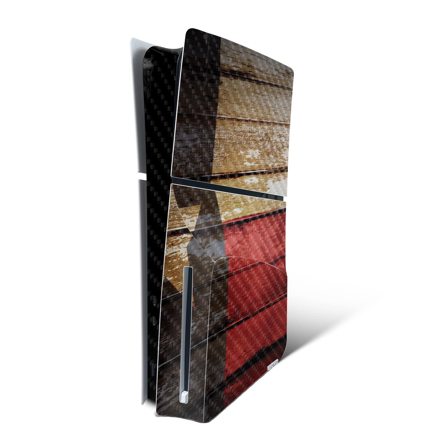 MightySkins Carbon Fiber Skin for PS5 Playstation 5 Slim Disc Edition Console Only - Texas Shiplap Protective  Durable Textured Carbon Fiber Finish Easy to Apply Made in The USA