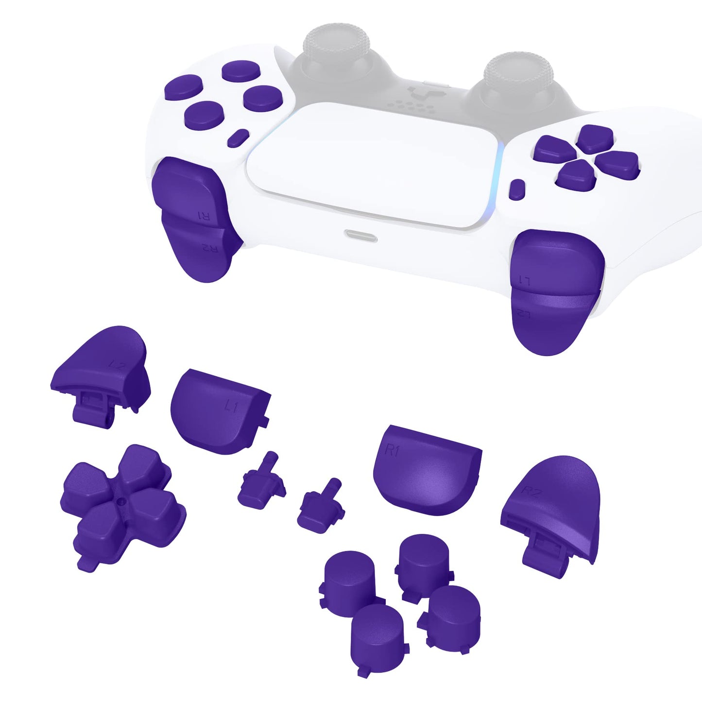 eXtremeRate Replacement D-pad R1 L1 R2 L2 Triggers Share Options Face Buttons  Purple Full Set Buttons Compatible with ps5 Controller BDM-010 & BDM-020