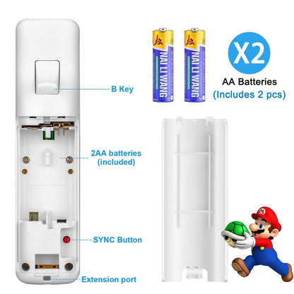 YOVONAZE Wii Remote Controller with Nunchuck, Silicone Case, Wrist Strap, 2 AA Batteries - Blue, Model YO-WII-R001