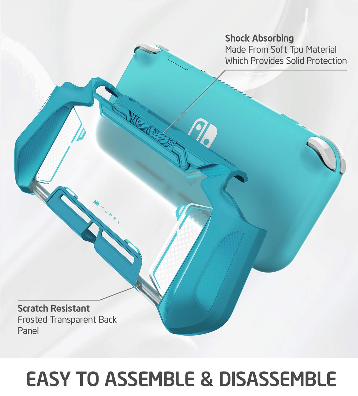 Mumba Grip Case for Nintendo Switch Lite - TPU Protective Cover, Peacock, Blade Series, Portable Accessories