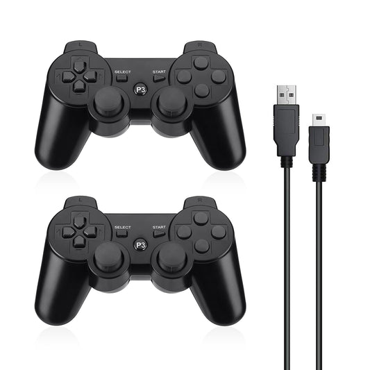Powerextra Wireless Controller for PS3 - 2 Pack, High Performance, Upgraded Joystick, Black