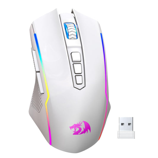 Redragon Wireless Gaming Mouse  Tri-Mode 2.4G/USB-C/Bluetooth Mouse Gaming  12000 DPI  RGB Backlit  Fully Programmable  Rechargeable Wireless Computer Mouse for Laptop PC Mac  White