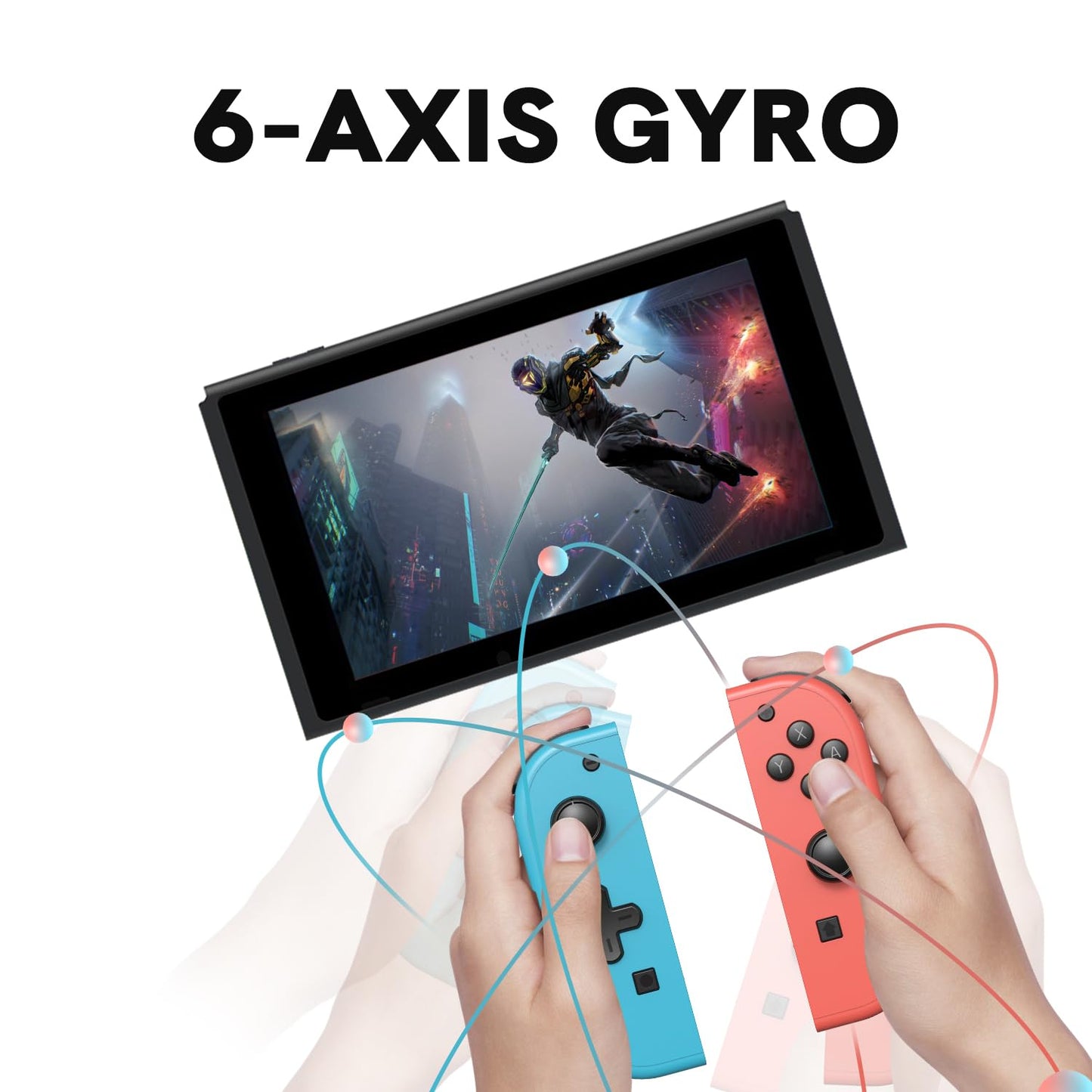 Boconna Wireless Switch Controllers - Compatible with Switch/OLED/Lite, Supports Wake-up and 6-Axis Gyro with Wrist Straps (Blue