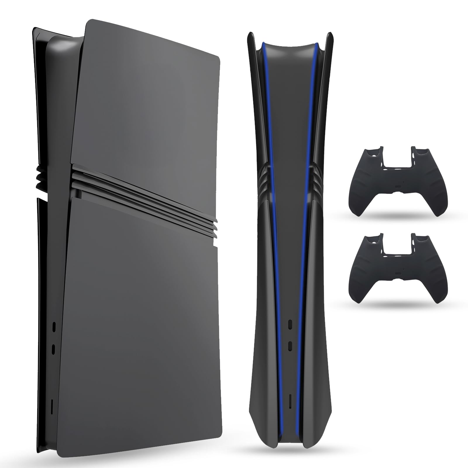 PEYANZ Faceplate for PS5 Pro (Digital Edition)  Cover Plate  ABS Shell  Matt Skin  with Extra 2 Controller Silicone Covers (Black)