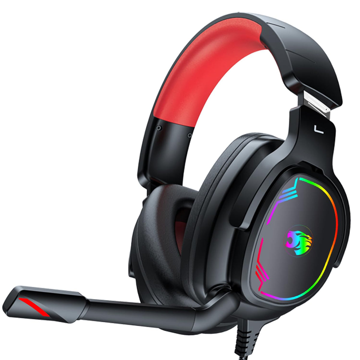 Jimonyer Gaming Headset for PC/PS4/PS5/Xbox One/Switch  Stereo Surround Sound Gaming Headphones with Noise Canceling Flexible Mic  Computer Headset with 3.5mm Jack & RGB Light(Red)