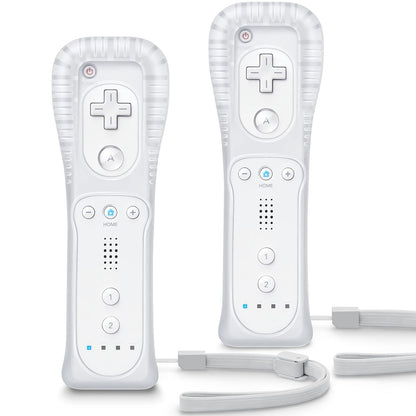 TIANHOO Wii Remote Controller 2 Pack with Silicone Case, Wrist Strap, Upgraded Functions - White