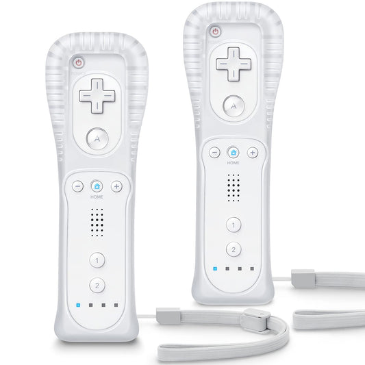 TIANHOO Wii Remote Controller 2 Pack with Silicone Case, Wrist Strap, Upgraded Functions - White