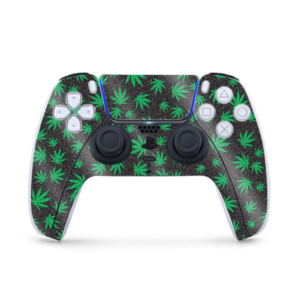 MightySkins Glossy Glitter Gaming Skin for PS5 / PlayStation 5 Controller - Marijuana | Durable High-Gloss Glitter Finish | Easy to Apply and Change Style | Made in The USA