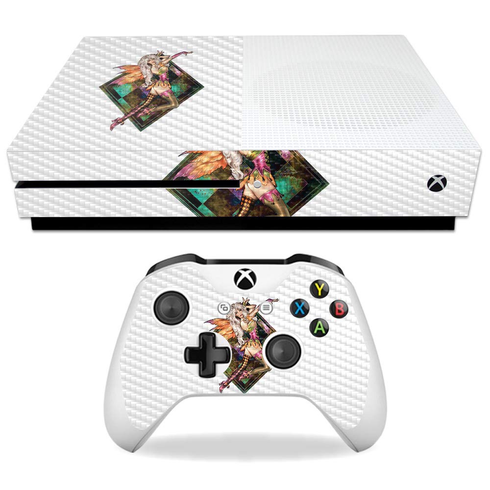 MightySkins Carbon Fiber Skin for Microsoft Xbox One S - Jester Fairy | Protective  Durable Textured Carbon Fiber Finish | Easy to Apply  Remove  and Change Styles | Made in The USA