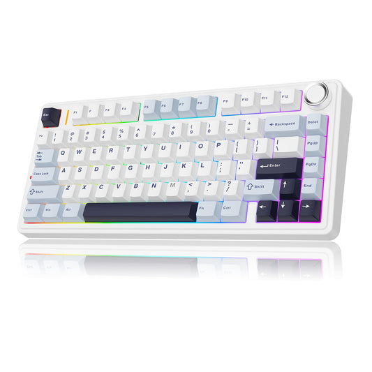 MechLands Aula F75 PRO 75% Wireless Gaming Keyboard  Gasket Mechanical Custom Keyboard with Five-Layer Padding  Bluetooth/2.4GHz/USB-C  Hot Swappable  Knob  RGB  Reaper Switches (White Blue)