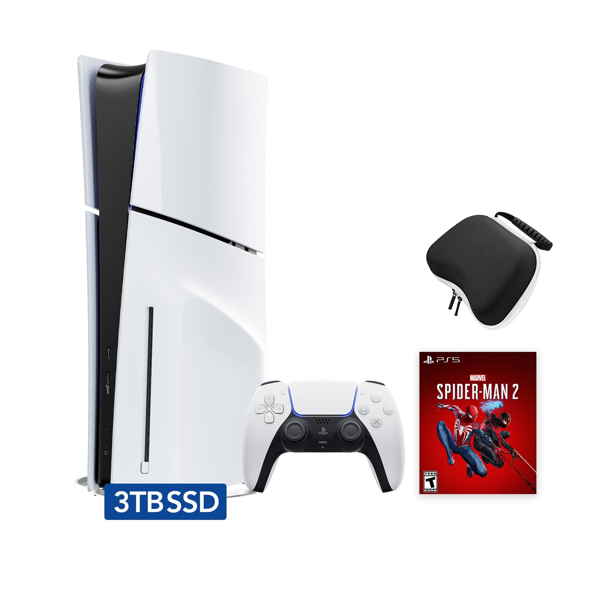 Sony PlayStation 5 Slim Upgraded 3TB Disc Edition Spider-Man 2 Bundle - White  Slim PS5 Upgraded 3TB Ultra Fast SSD Gaming Console Bundle with Wireless Controller and C-Gamers Controller Storage Case