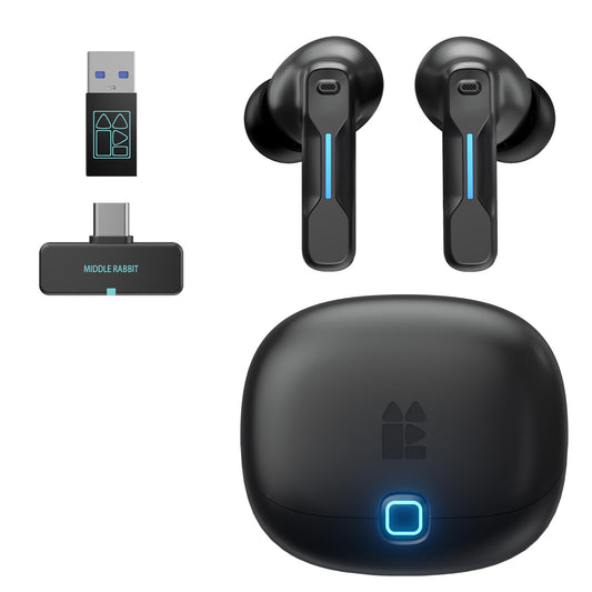 Middle Rabbit SW5 Wireless Gaming Earbuds with Mic  Compatible with PC PS5 PS4 Desktop VR  Computer Headphones  2.4G Dongle & Bluetooth 5.4 Dual-Mode  4 Built-in Microphones  20ms Low Latency