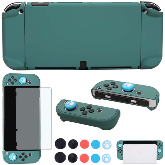 COMCOOL Dockable Case for Nintendo Switch OLED - [9 FT Military Grade Drop Protection] [with Tempered Glass Screen Protector Thumb Grips] Cute Protective Cover for Nintendo Switch OLED - MidGreen