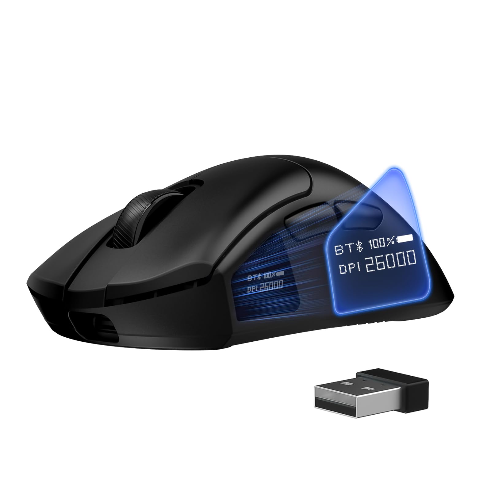 FFJ Wireless Gaming Mouse - 26000 DPI, Ultra-Lightweight Mouse Gaming with Screen Display, 3 Modes (2.4GHz/Bluetooth/Wired), 6 P