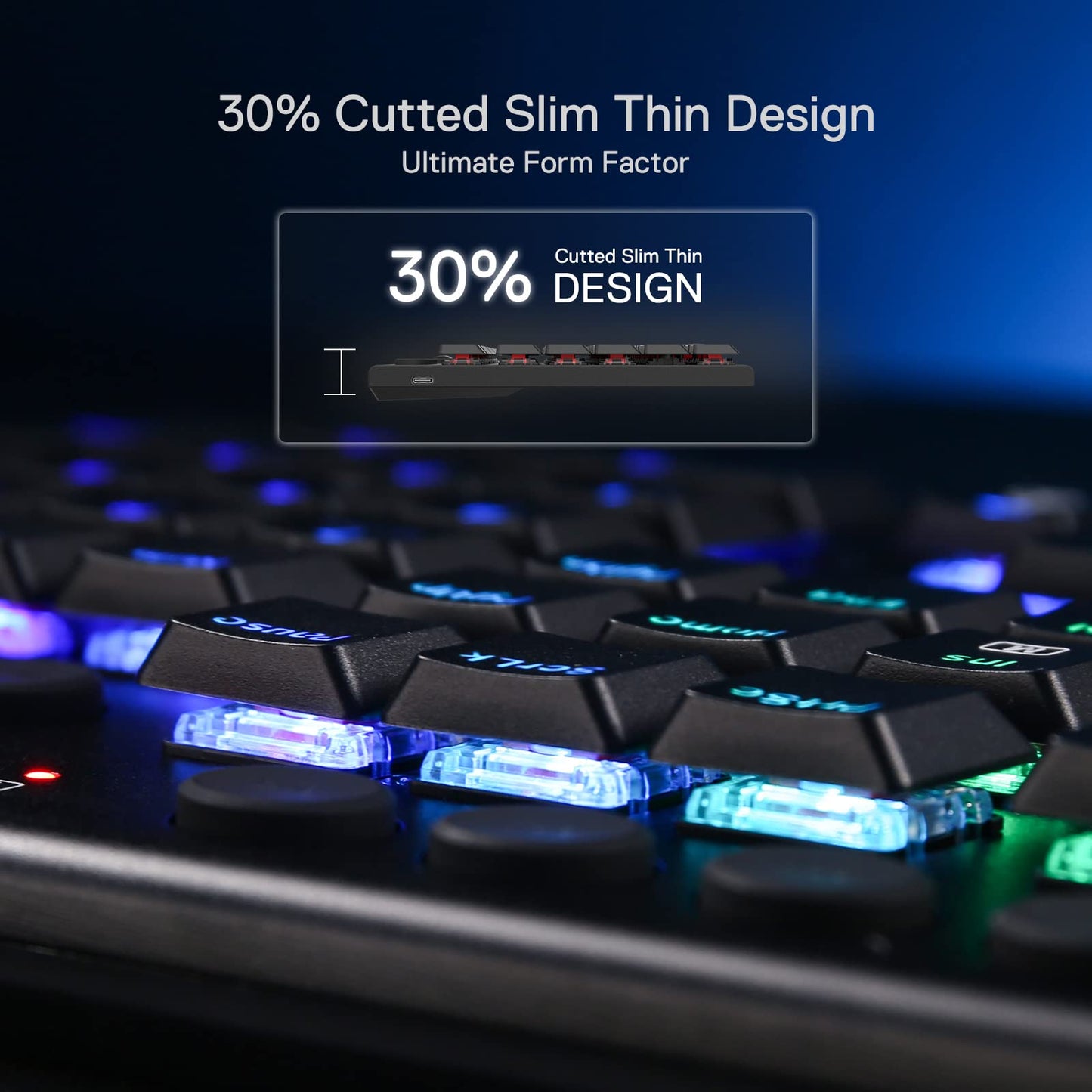 Redragon K619 RGB Mechanical Keyboard - Ultra-Thin Wired Gaming Keyboard, Red Switch, Low Profile Keycaps, Dedicated Media Control