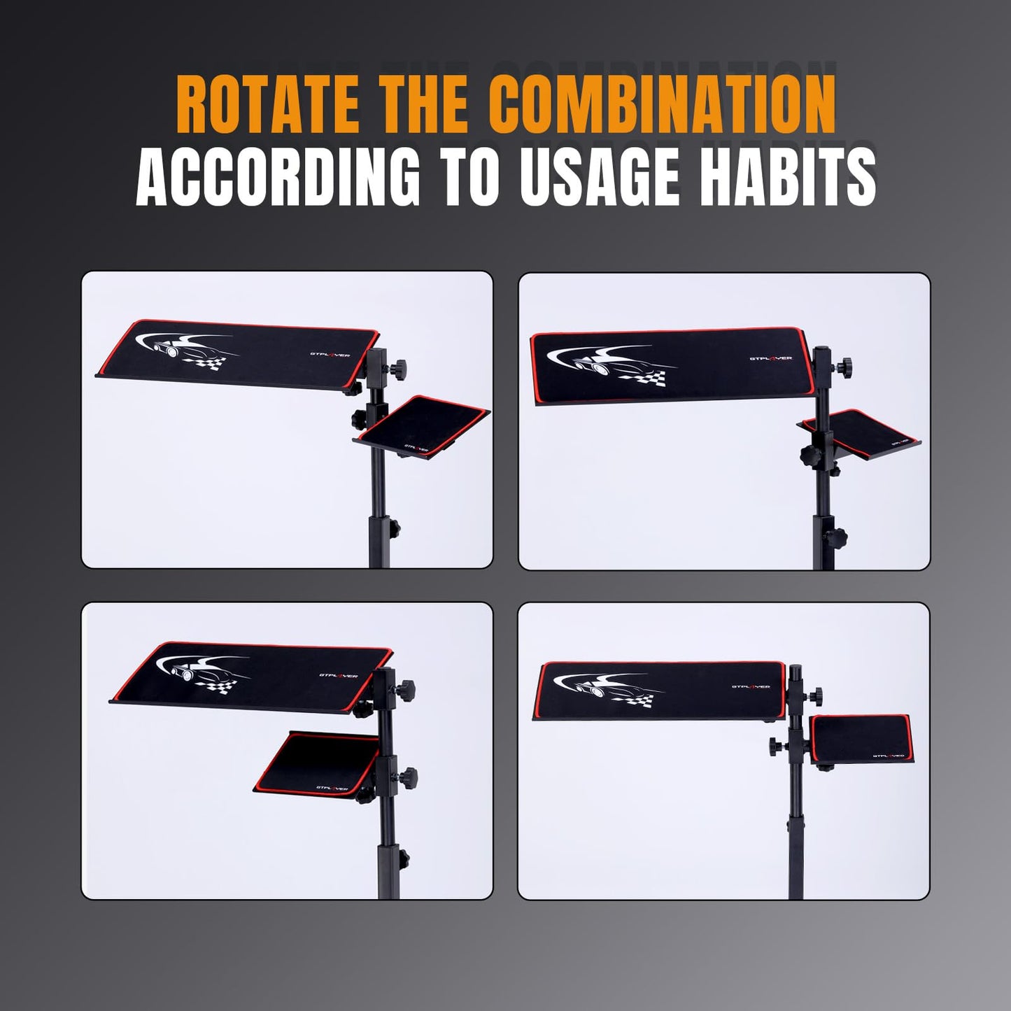 GTPLAYER Adjustable Racing Keyboard & Mouse Tray - Rolling with Wheels, Small, Black, Model S07