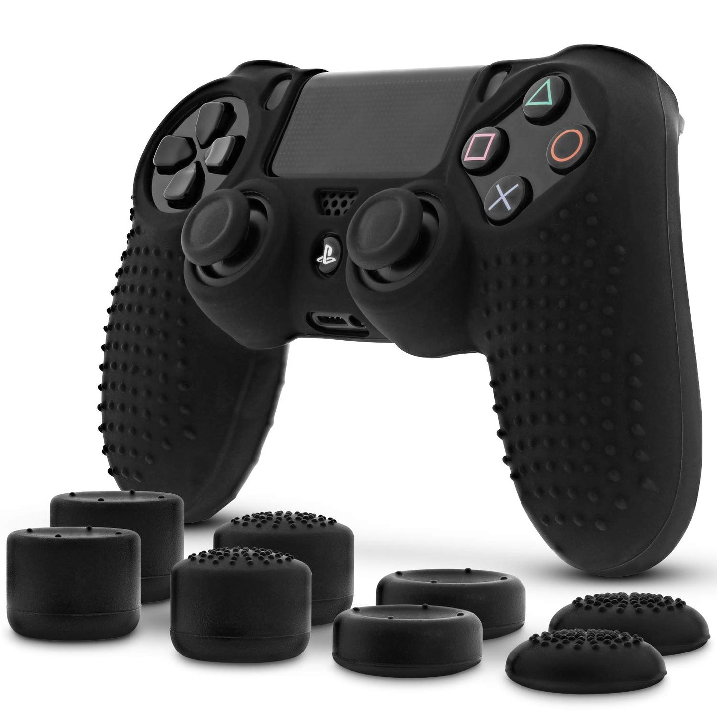 Fosmon PS4 Controller Skin with 8 Thumb Grips, Anti-Slip Silicone Cover, Black - Model SGEL81704