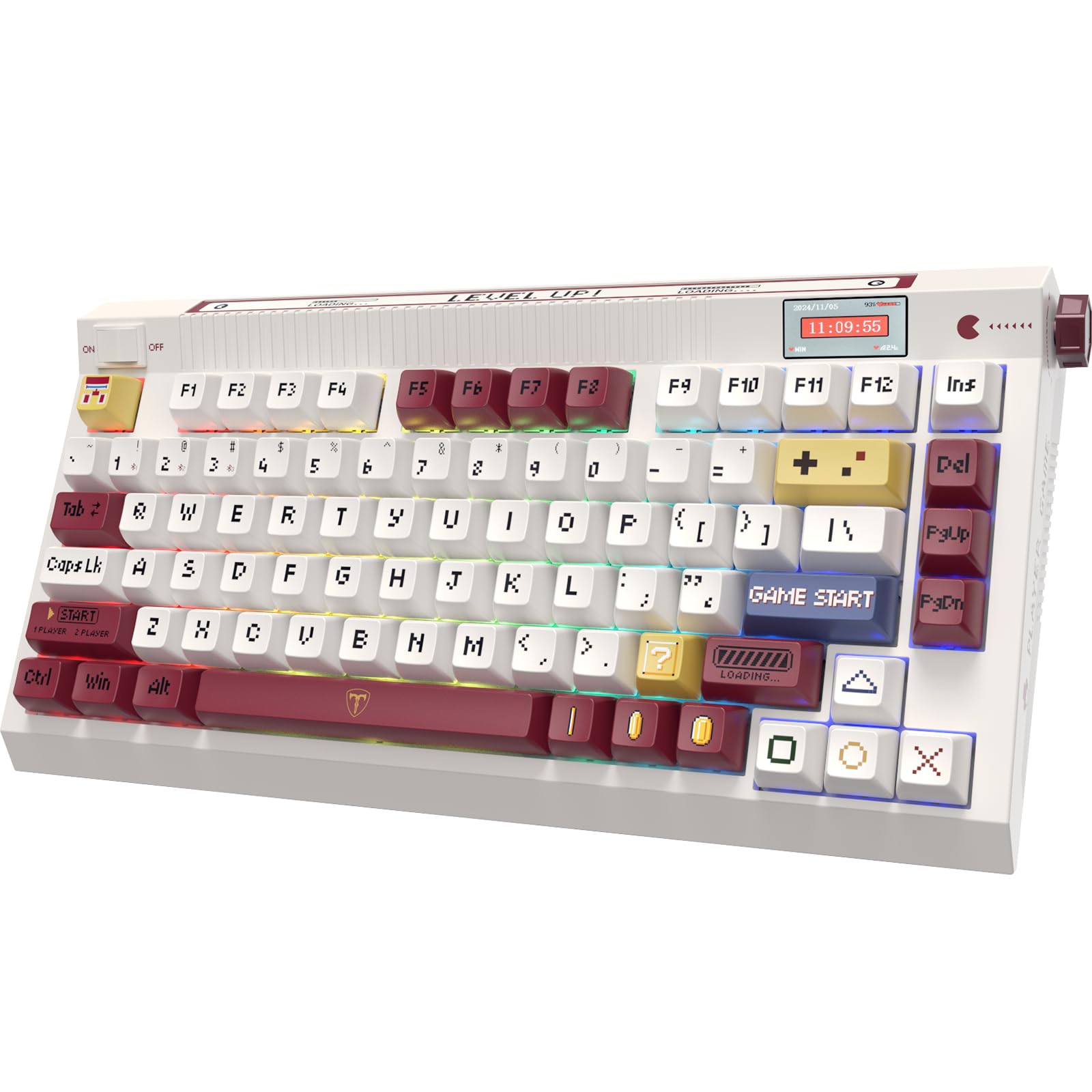 RisoPhy PC423 Wireless Creamy Keyboard with Screen & Knob  75% 2.4G/Bluetooth/USB-C Gasket RGB Mechanical Keyboard  Hot Swappable  Five-Layer Padding & Pre-lubed Linear Switch  Retro Red and White