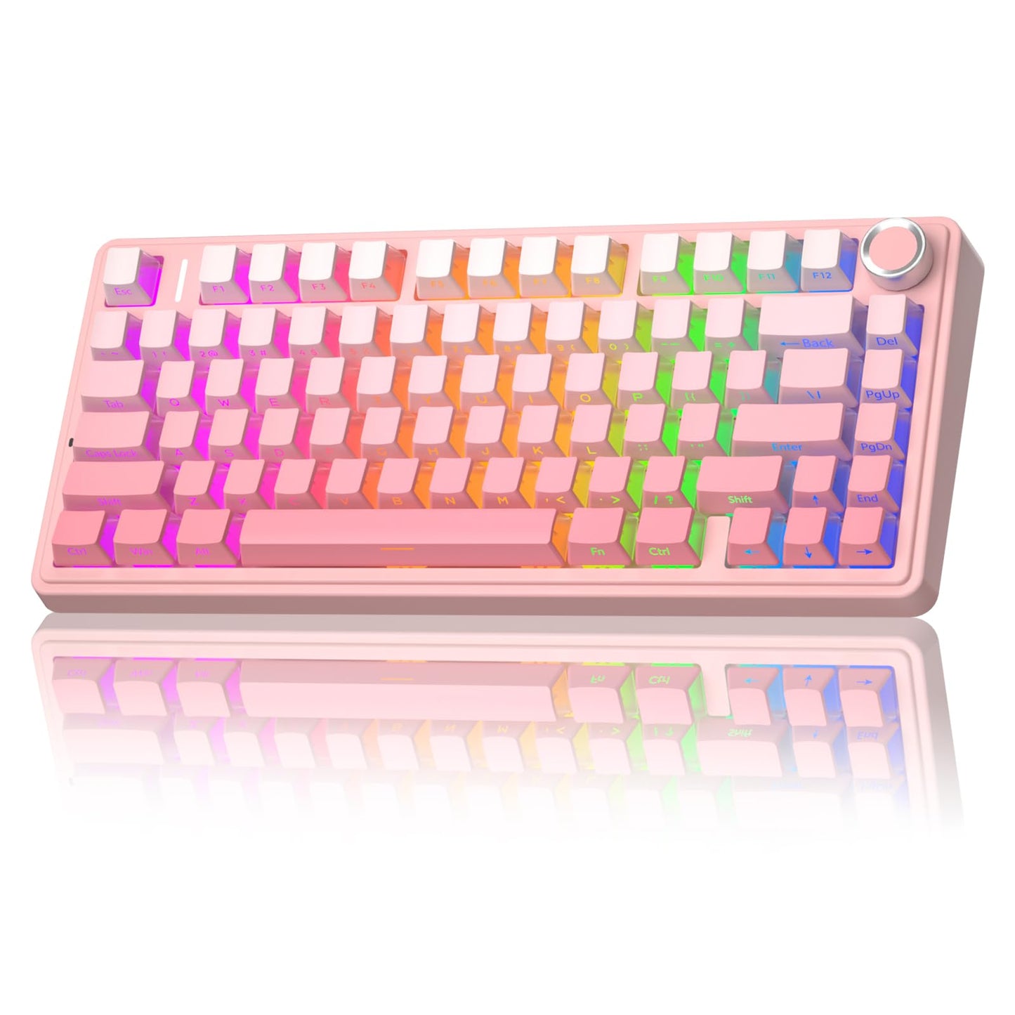 AULA F75 Pro Wireless Mechanical Keyboard Silent Version 75% Hot Swappable Custom Keyboard with Knob RGB Backlit Pre-lubed Switches Side Printed PBT Keycaps 2.4GHz/USB-C/BT5.0 PC Gaming Keyboards Pink