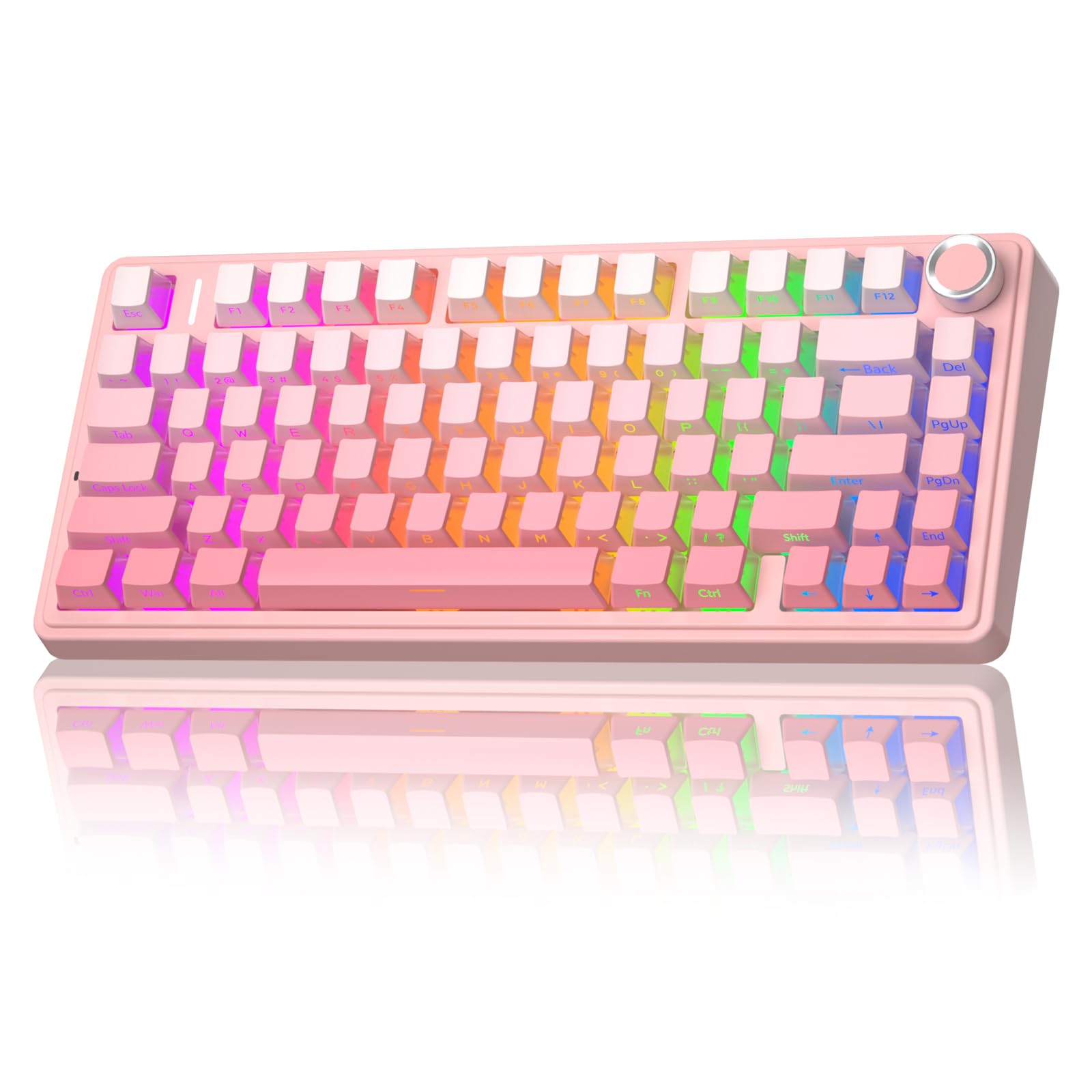 AULA F75 Pro Wireless Mechanical Keyboard Silent Version 75% Hot Swappable Custom Keyboard with Knob RGB Backlit Pre-lubed Switches Side Printed PBT Keycaps 2.4GHz/USB-C/BT5.0 PC Gaming Keyboards Pink