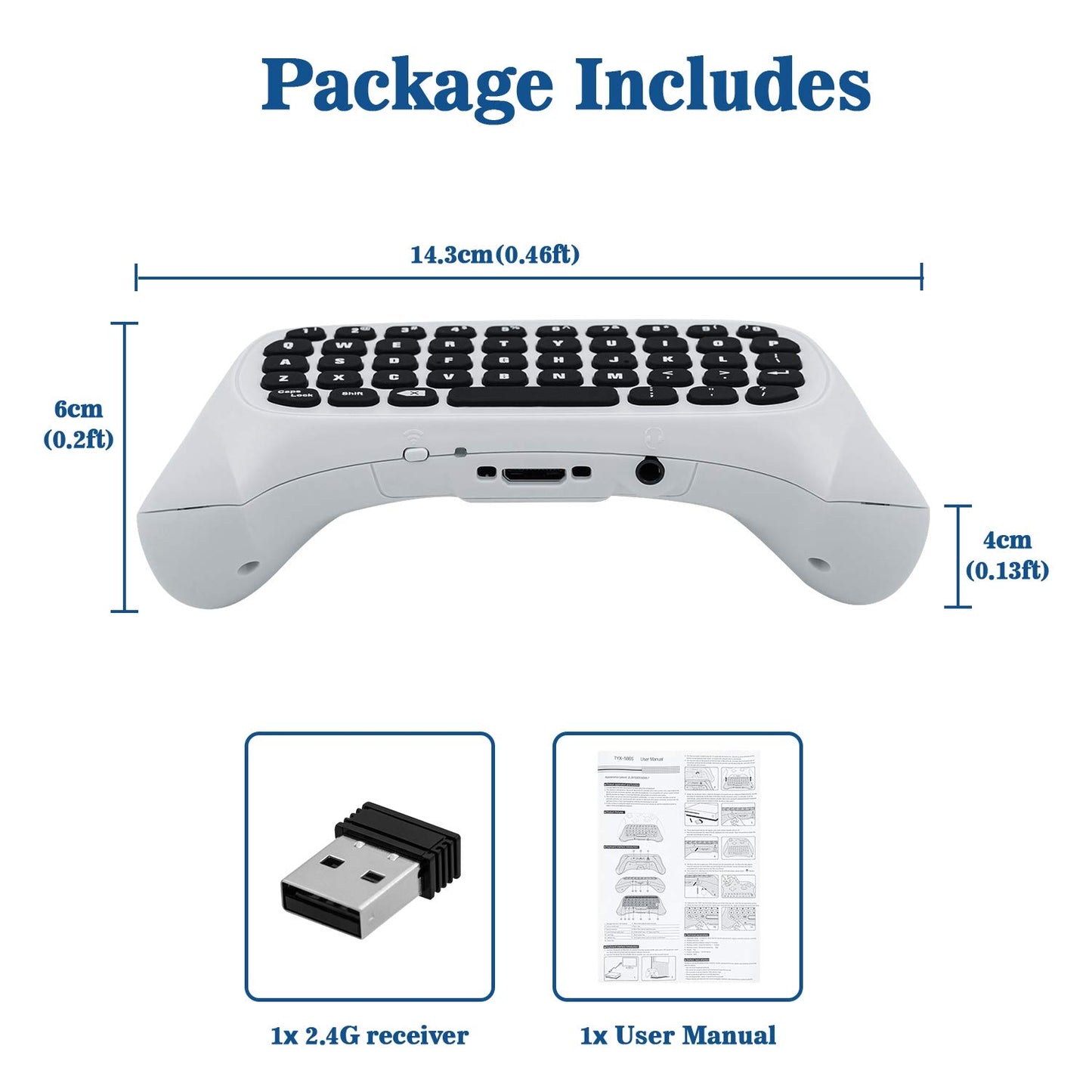 Mcbazel Mini Game Keyboard Wireless Chatpad for Xbox - 2.4G Receiver, 3.5MM Audio Jack, White, Model: thi-xbo-010184