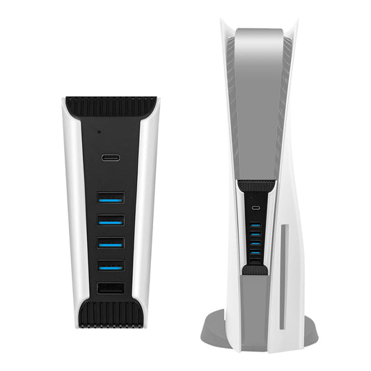 Mcbazel 6 in 1 USB Hub for PS5, USB Port Expander with 4 USB 2.0, 1 Fast USB Charging Port, and 1 Type-C Port for PlayStation 5 