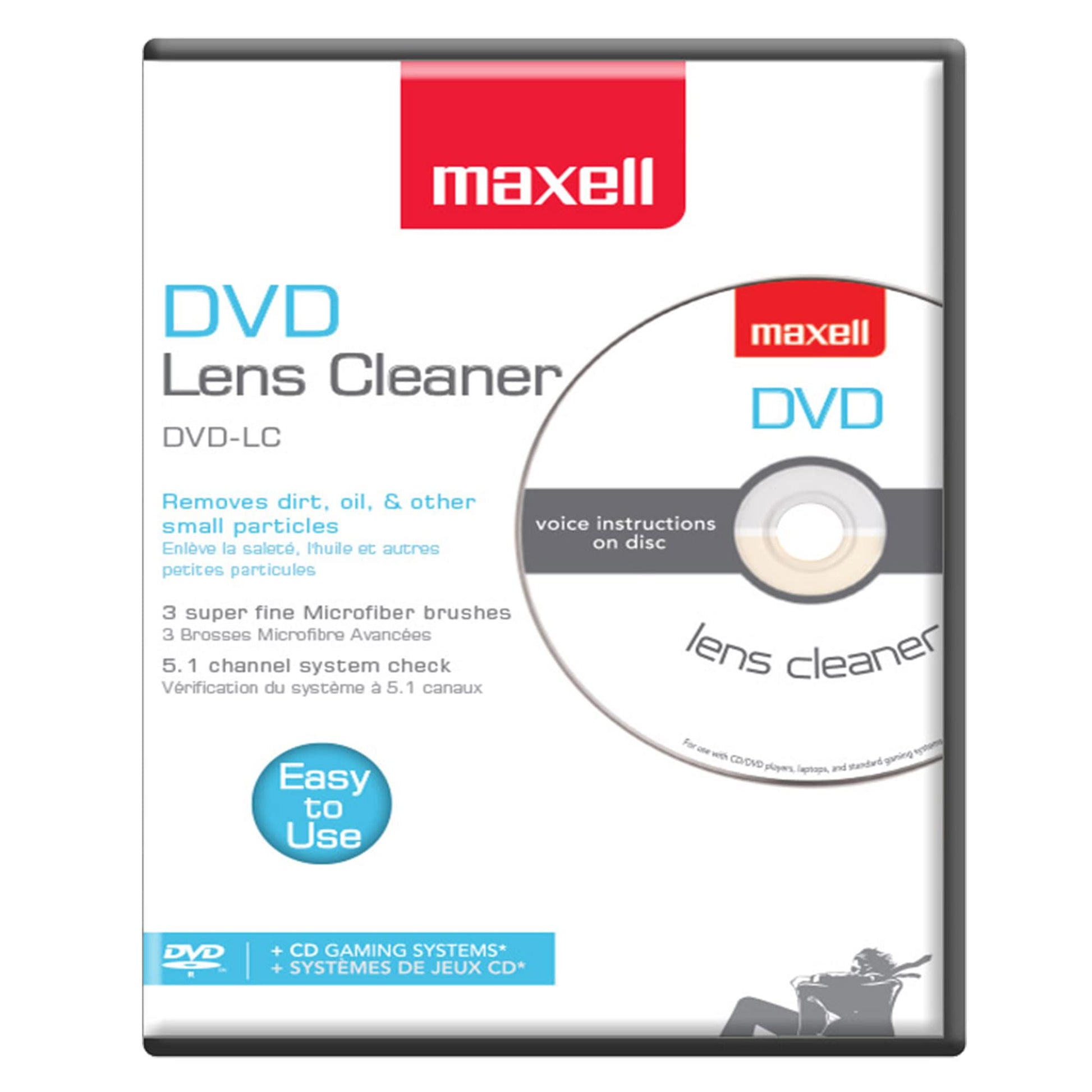 Maxell - 190059  DVD Lens Cleaner with Microfiber Brush System - for Optimal Cleaning  Remove Dust Oil  Small Particles - Compatible with All DVDs  PC  Xbox/xbox360 & Ps1/2 Gaming Systems