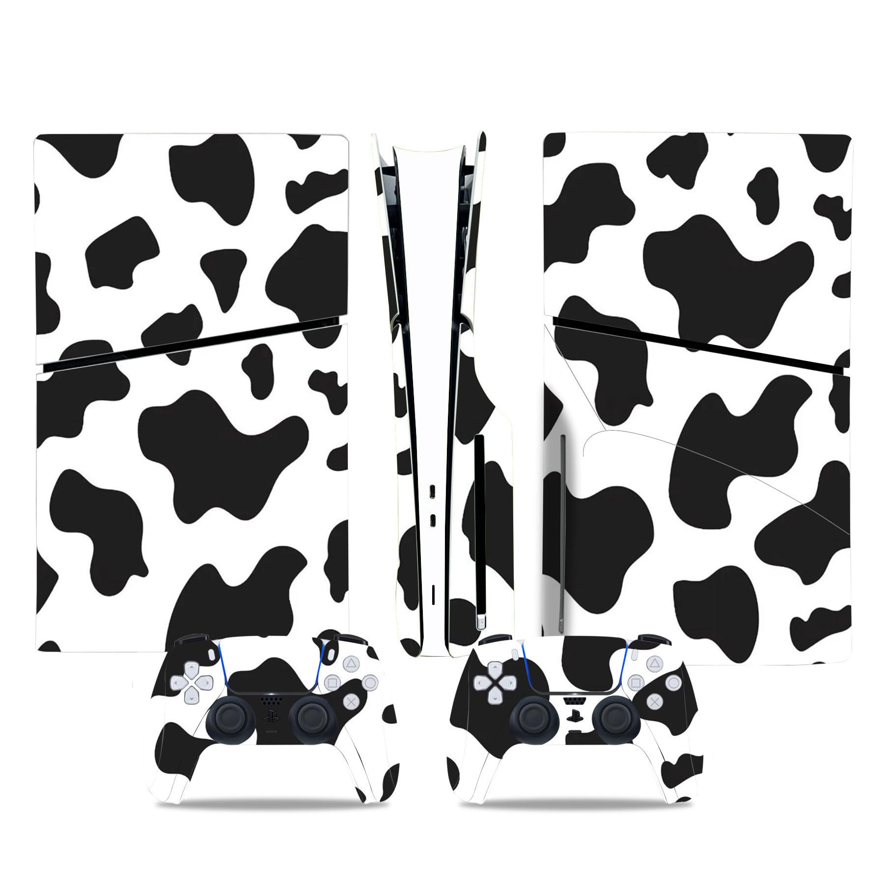 Skin Sticker Compatible with PS5 Slim Disc Console, Vinyl Decal Protective Cover for Wireless Controller (Black White)