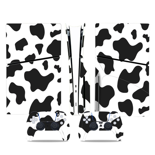 Skin Sticker Compatible with PS5 Slim Disc Console, Vinyl Decal Protective Cover for Wireless Controller (Black White)