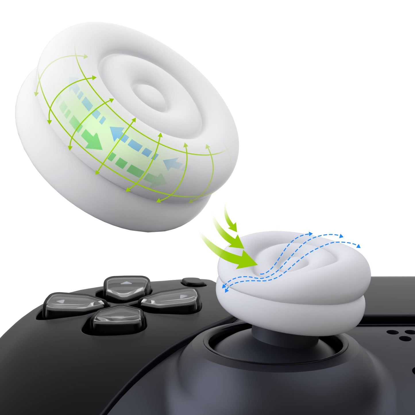PlayVital Thumbs Cushion Caps Thumb Grips for ps5  for ps4  Thumbstick Grip Cover for Xbox Series X/S  Thumb Grip Caps for Xbox One  Elite Series 2  for Switch Pro Controller - White
